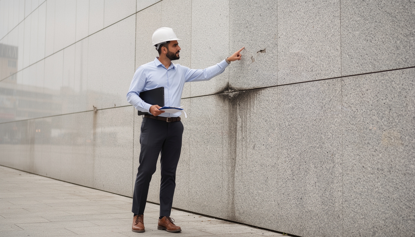 Brizzi Facades technician conducting a building exterior survey and inspection